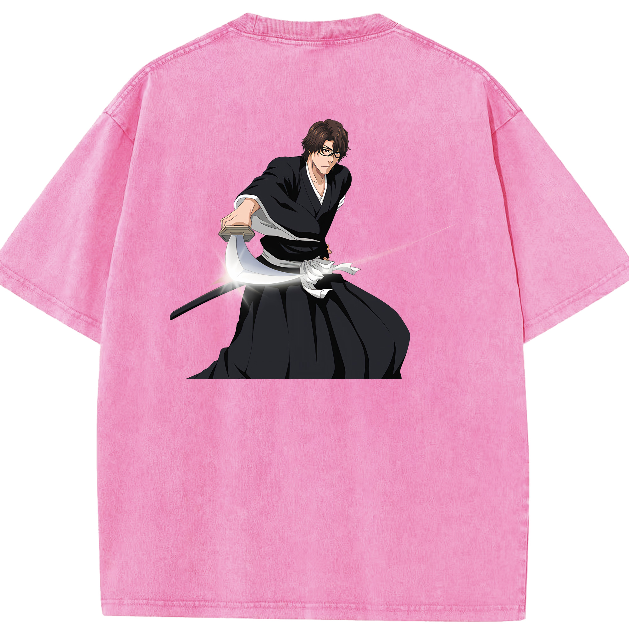 （画像用） ブリーチ 藍染 惣右介（あいぜん そうすけ） BLEACH Aizen Sousuke 綿100% ヴィンテージ風 半袖Tシャツ（背面プリント）